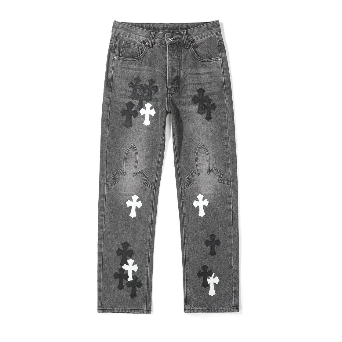 P290 (top version) Chrome hearts new city-limited flame gray jeans Chrome hearts city-limited jeans Hardware customization Original development vintage levis American-made 501 black and gray base version Levi's American-made 501 base version Imported sheepskin 925 silver remake [Top heavy industry fashion design] Consistently high-street luxury style. Speaking of this style, the Zangyin family and GU family are definitely the leading representative brands. Especially the Zangyin family has really achieved a state-of-the-art effect in creating high-street style. The unique washed material is used to create this style. The color system is already quite eye-catching. After it is decorated with patchwork cross flowers, it cleverly highlights the charm of the brand. Secondly, this style uses classic The high-waist cutting design highlights the long legs and fashionable temperament of the upper body. The brand is highly recognizable and the slim fit configuration is more suitable for daily wear. It is a product that interprets personality, fashion, and specifications at a glance. This single product is enough to make any fan excited. It can be a white T-shirt for a youthful college style, or a tight suspender for a royal style. It has strong matching ability and can be easily controlled by men.  [Materials and craftsmanship] Needless to say, this point goes without saying. As an excellent craftsman brand, Zangyin’s requirements for details and craftsmanship are really perfect. The washed color of this model has gone through so many processes, not to mention the embellishment of denim appliques. It is also purely hand-made and sewn. Just like what they believe in, only hand-made things have soul and have the meaning of wear. A top-notch heavy-duty fashionable denim item, I look forward to your perfect interpretation! !  Color: washed gray Size: S M L XL